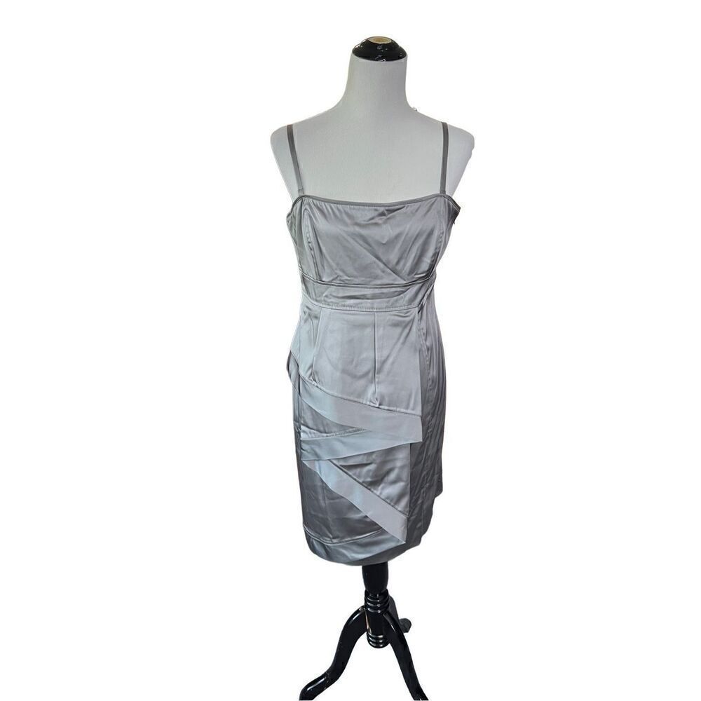 Ted Baker London Mini Sheath Dress Cocktail Silver Gray Satin Size 5 (XL)
